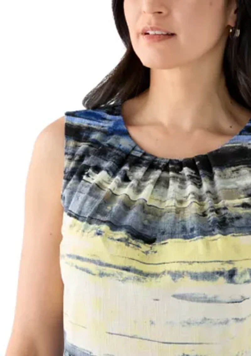 Women's Sleeveless Printed Pleated Top