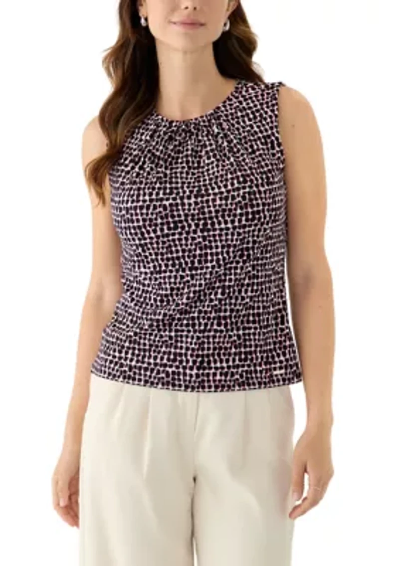 Women's Printed Sleeveless Pleat Neck Top