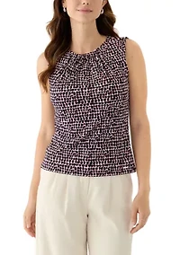 Women's Printed Sleeveless Pleat Neck Top