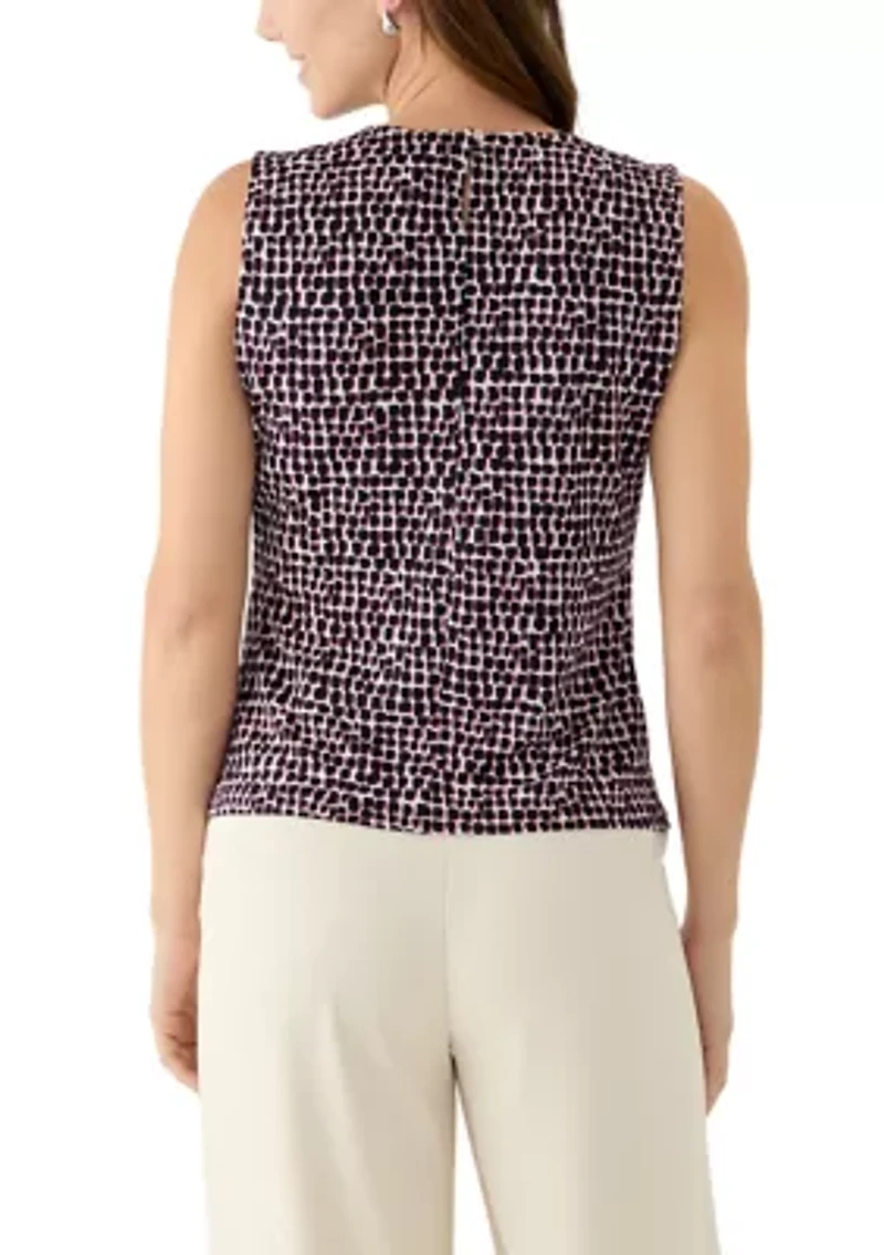 Women's Printed Sleeveless Pleat Neck Top