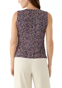 Women's Printed Sleeveless Pleat Neck Top
