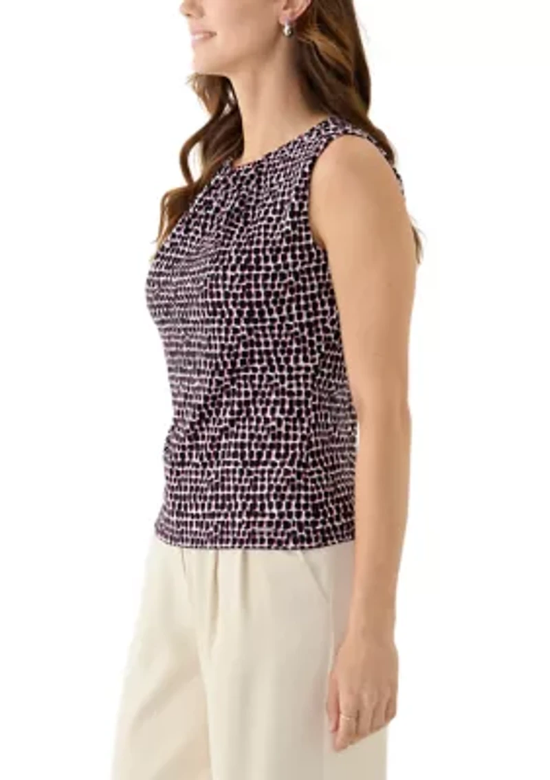 Women's Printed Sleeveless Pleat Neck Top