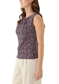 Women's Printed Sleeveless Pleat Neck Top