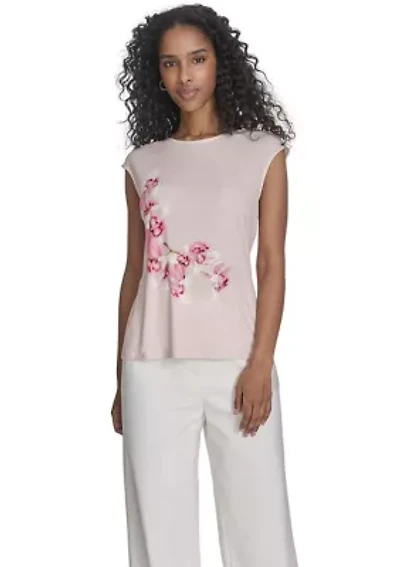 Women's Cap Sleeve Placed Print Blouse