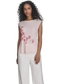 Women's Cap Sleeve Placed Print Blouse