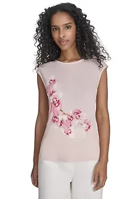 Women's Cap Sleeve Placed Print Blouse