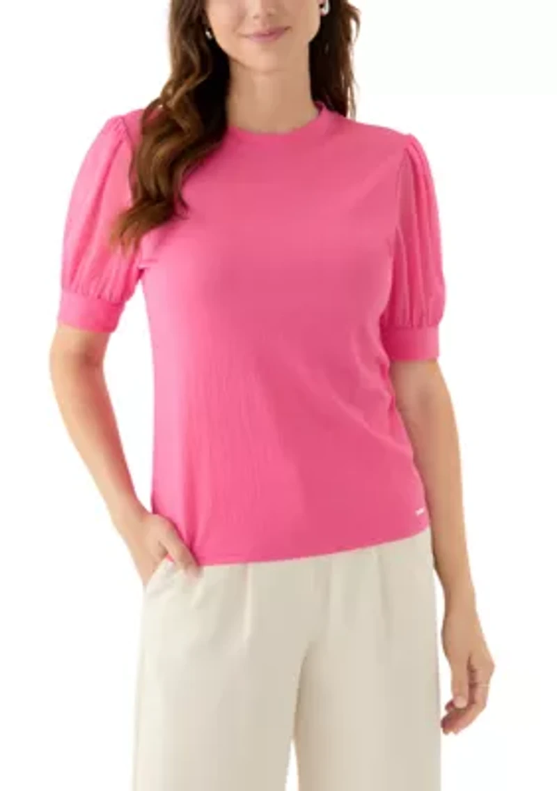 Women's Mixed Media Short Sleeve Top