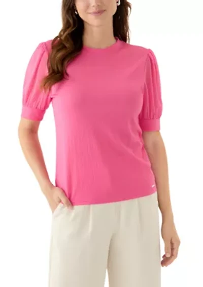 Women's Mixed Media Short Sleeve Top