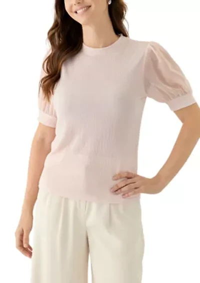 Women's Mixed Media Short Sleeve Top