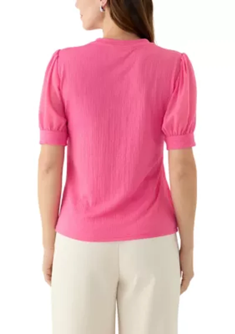 Women's Mixed Media Short Sleeve Top