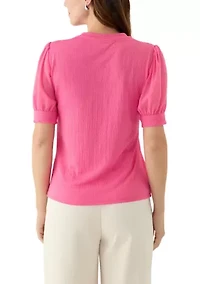 Women's Mixed Media Short Sleeve Top