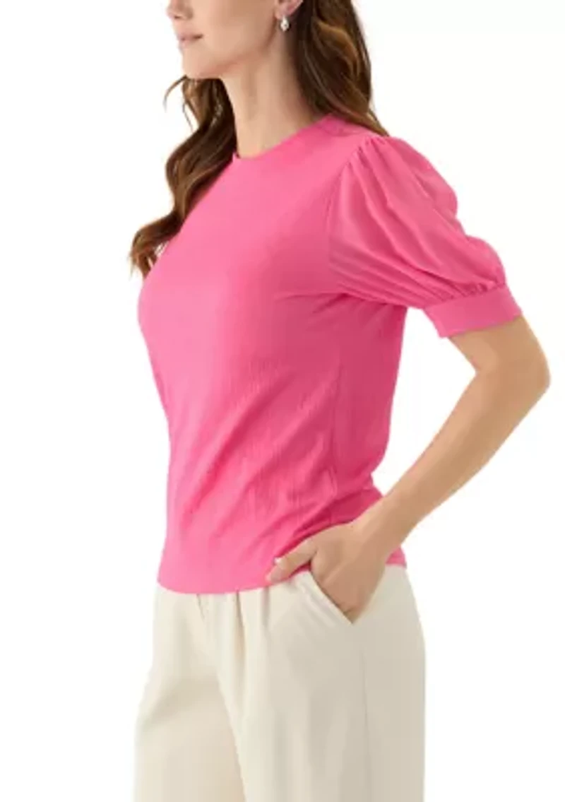 Women's Mixed Media Short Sleeve Top