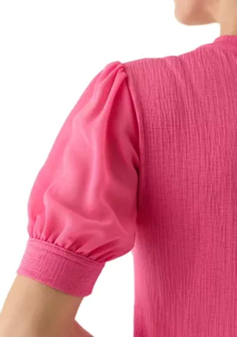 Women's Mixed Media Short Sleeve Top