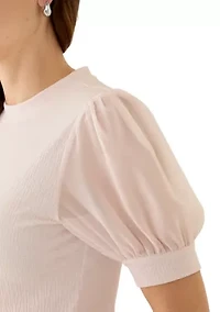 Women's Mixed Media Short Sleeve Top