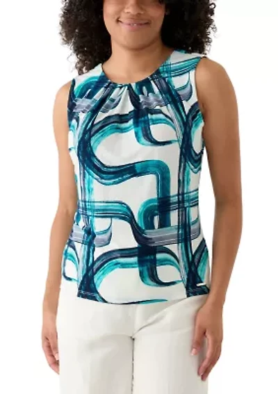 Women's Printed Pleated Neck Cami Top