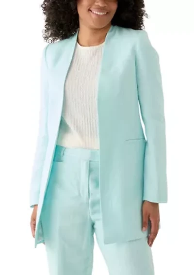 Women's Linen Open Front 3/4 Rollback Sleeve Shirt