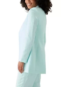Women's Linen Open Front 3/4 Rollback Sleeve Shirt