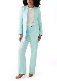 Women's Linen Open Front 3/4 Rollback Sleeve Shirt