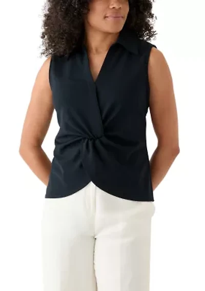 Women's Scuba Crepe Collared Twist Front Top