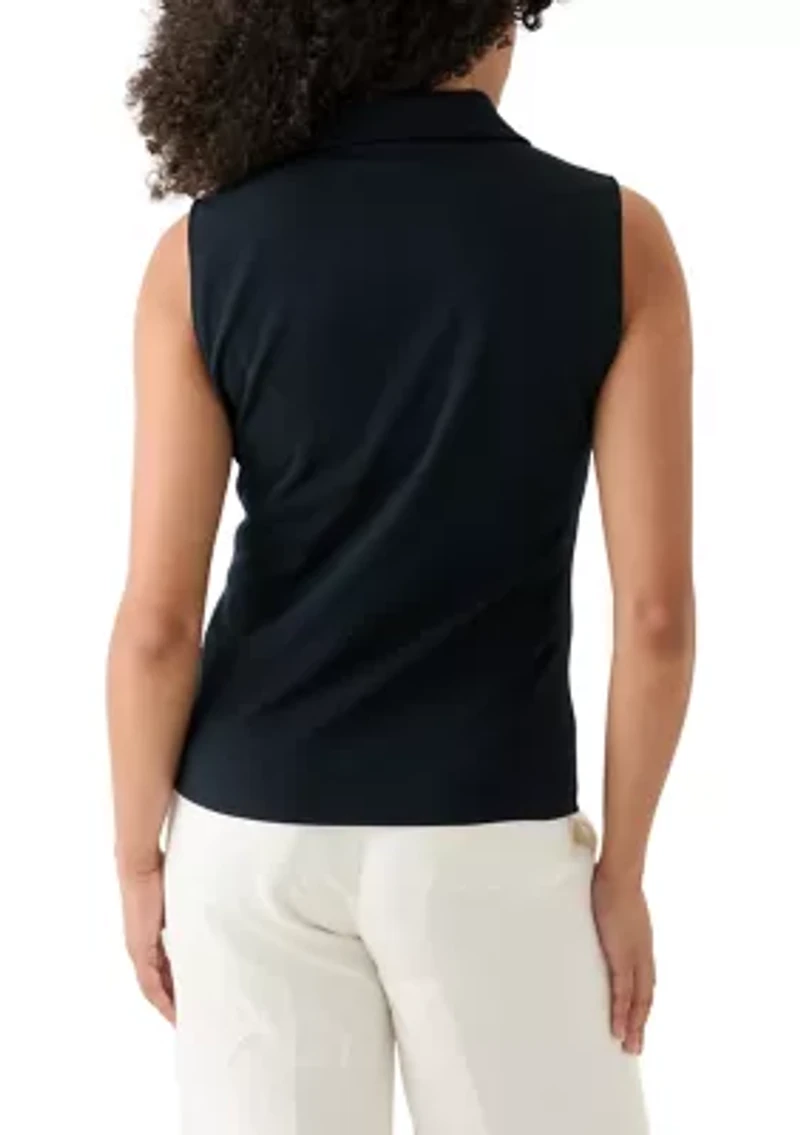 Women's Scuba Crepe Collared Twist Front Top