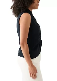 Women's Scuba Crepe Collared Twist Front Top