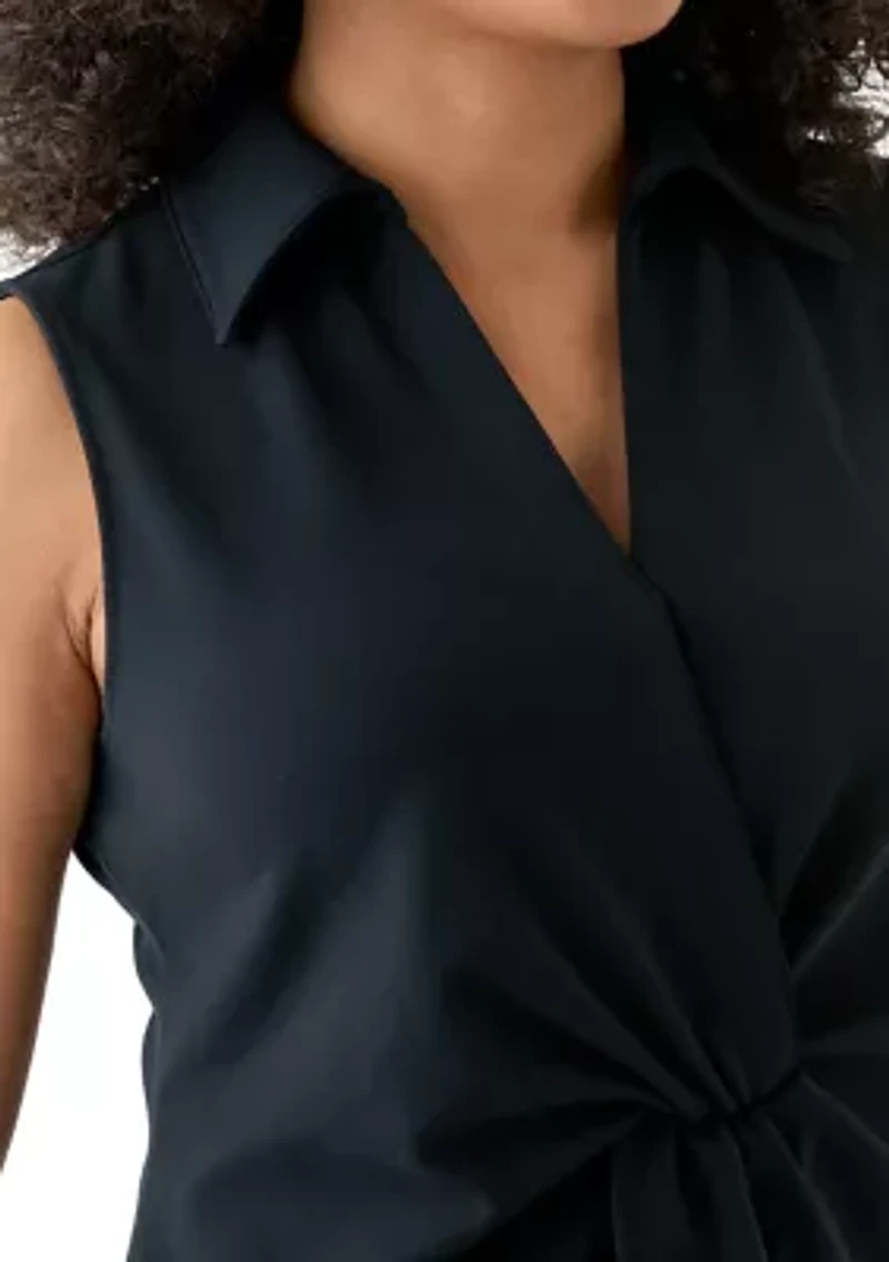 Women's Scuba Crepe Collared Twist Front Top