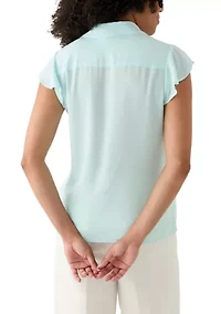 Women's Cap Sleeve Ruffle Front Blouse