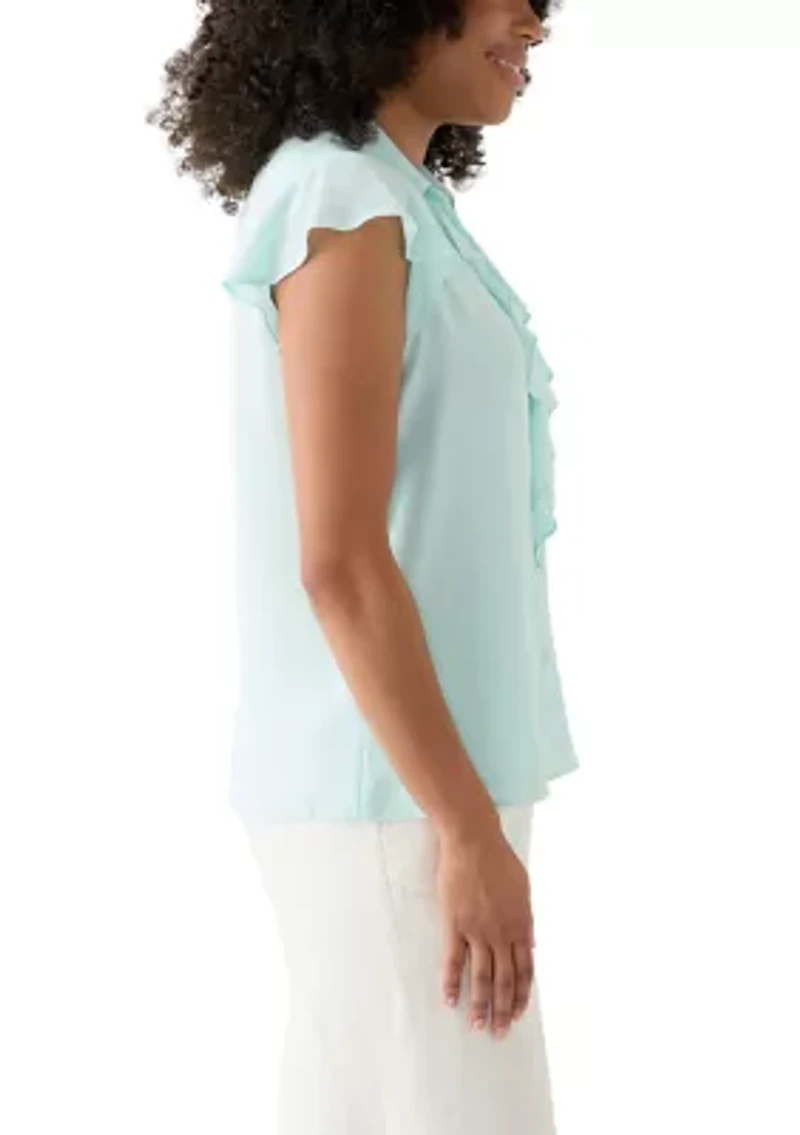 Women's Cap Sleeve Ruffle Front Blouse