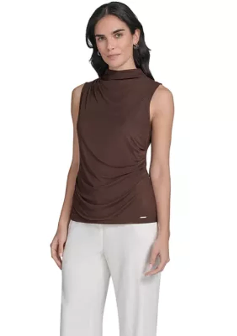 Women's Solid Mesh Mock Neck Top