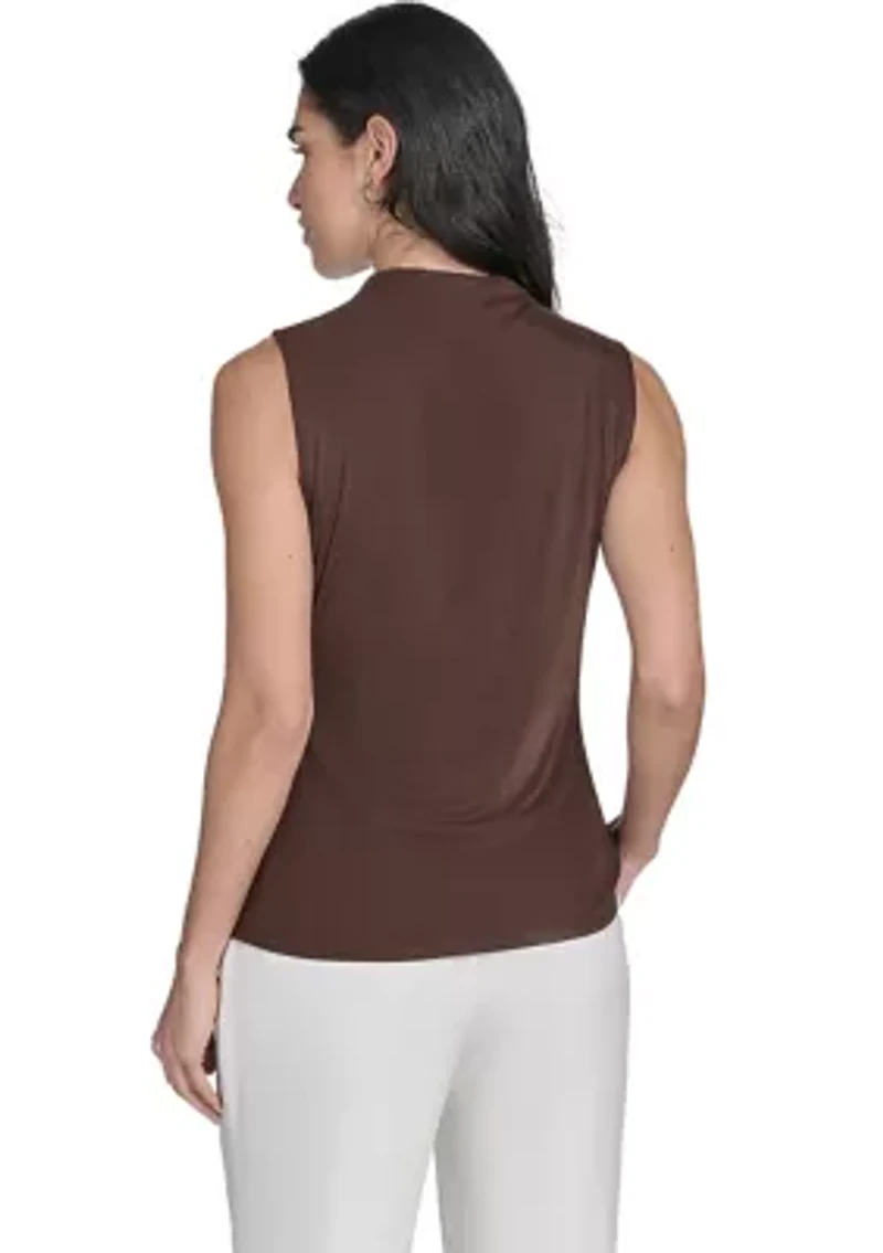 Women's Solid Mesh Mock Neck Top