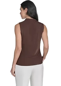 Women's Solid Mesh Mock Neck Top