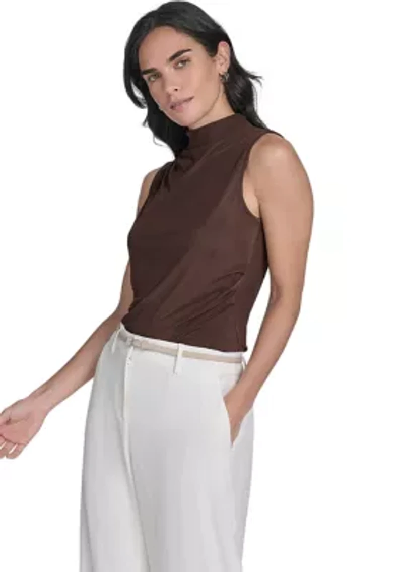 Women's Solid Mesh Mock Neck Top