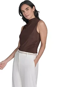 Women's Solid Mesh Mock Neck Top