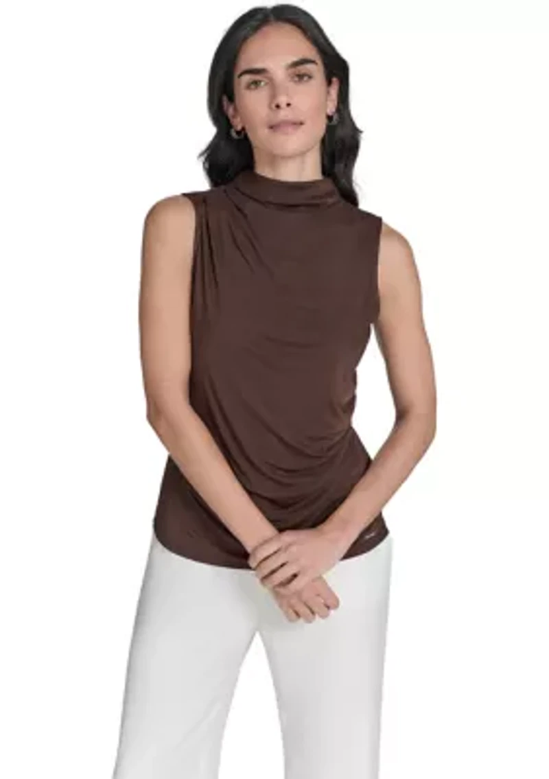 Women's Solid Mesh Mock Neck Top