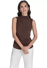 Women's Solid Mesh Mock Neck Top