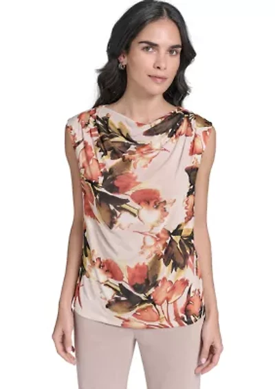 Women's Printed Mesh Mock Neck Top