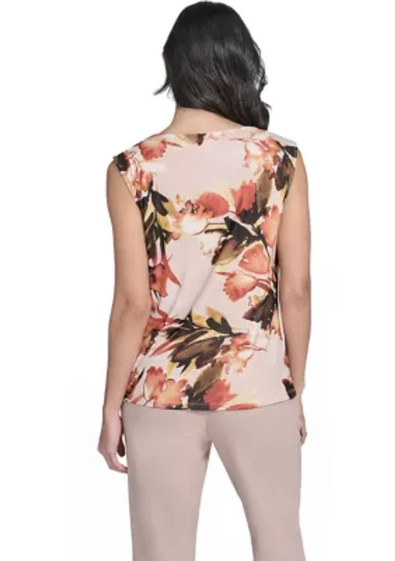Women's Printed Mesh Mock Neck Top