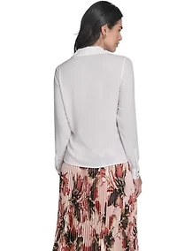 Women's Georgette Long Sleeve Ruffle Front Blouse