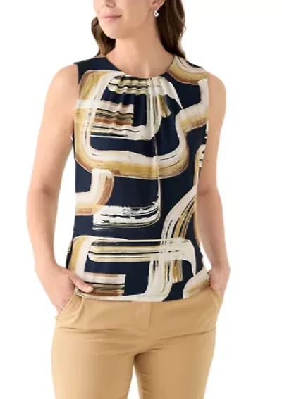 Women's Printed Sleeveless Pleat Neck Cami Top