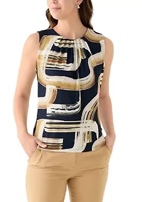Women's Printed Sleeveless Pleat Neck Cami Top