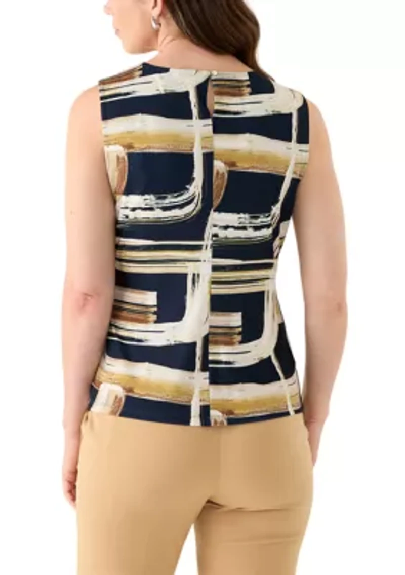 Women's Printed Sleeveless Pleat Neck Cami Top