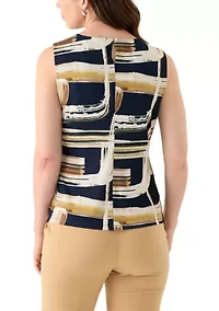 Women's Printed Sleeveless Pleat Neck Cami Top