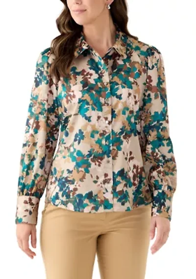 Women's Printed Charmeuse Long Sleeve Blouse