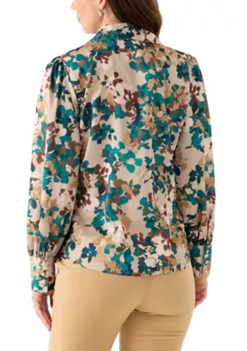 Women's Printed Charmeuse Long Sleeve Blouse