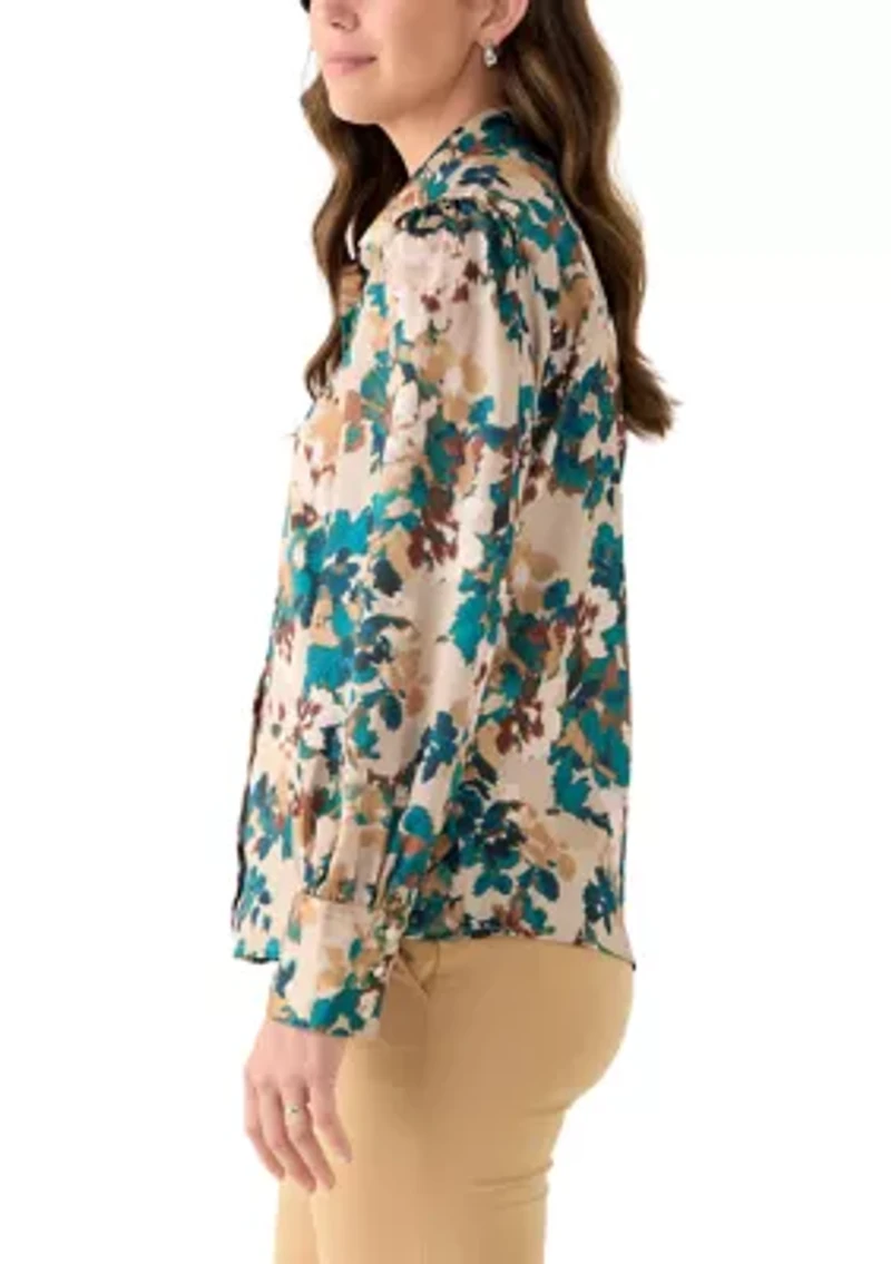 Women's Printed Charmeuse Long Sleeve Blouse