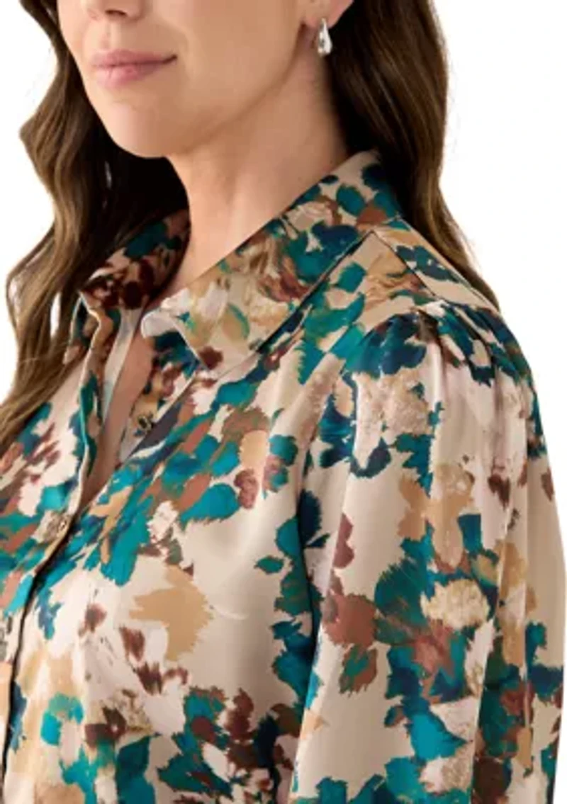 Women's Printed Charmeuse Long Sleeve Blouse