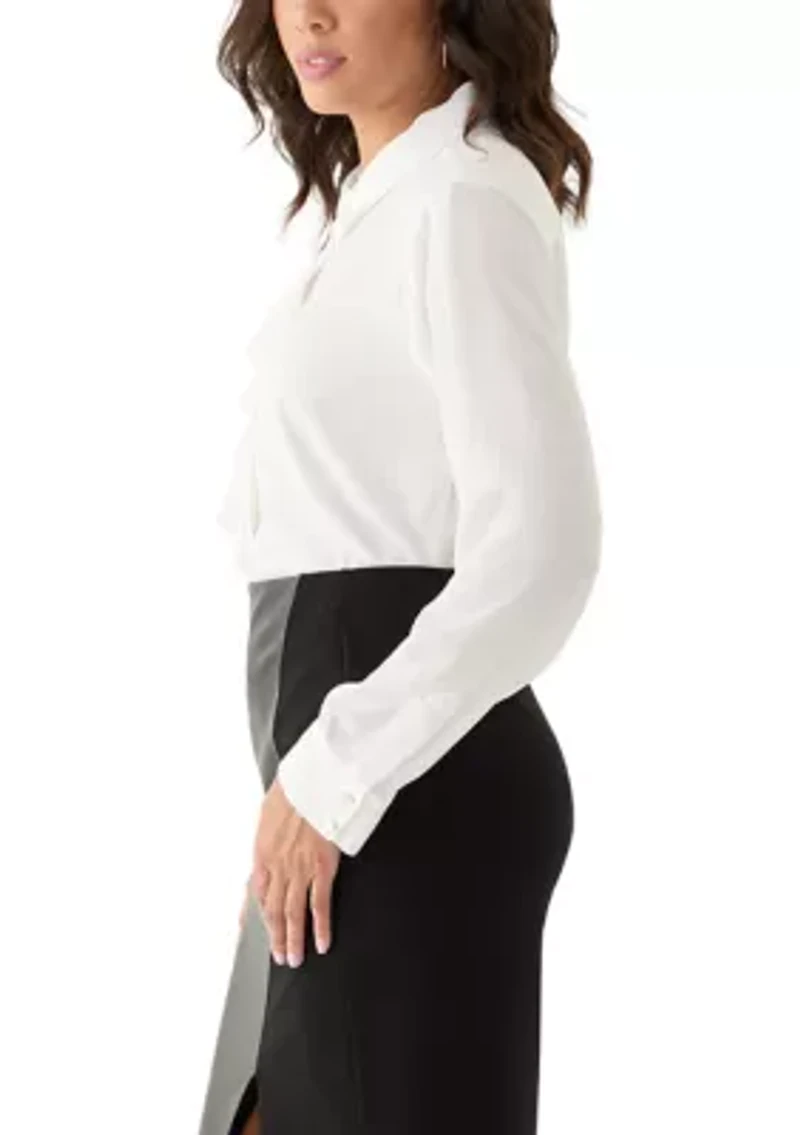 Women's Long Sleeve Blouse with Ruffle Detail