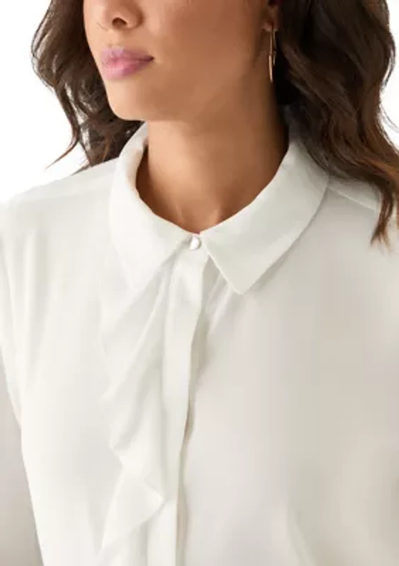 Women's Long Sleeve Blouse with Ruffle Detail