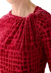 Women's Burn Out Velvet Long Sleeve Top with Asymmetrical Neck