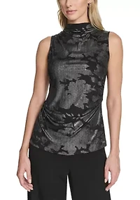 Women's Novelty Printed Mock Neck Ruched Top